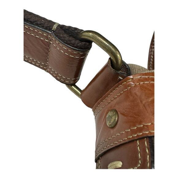 FOSSIL 54 Men Brown Canvas Genuine Leather Adjustable Strap Messenger Bag - Picture 6 of 15